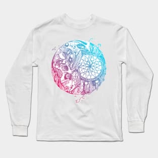 Dual Color Skull and Dreamcatcher Circle Long Sleeve T-Shirt